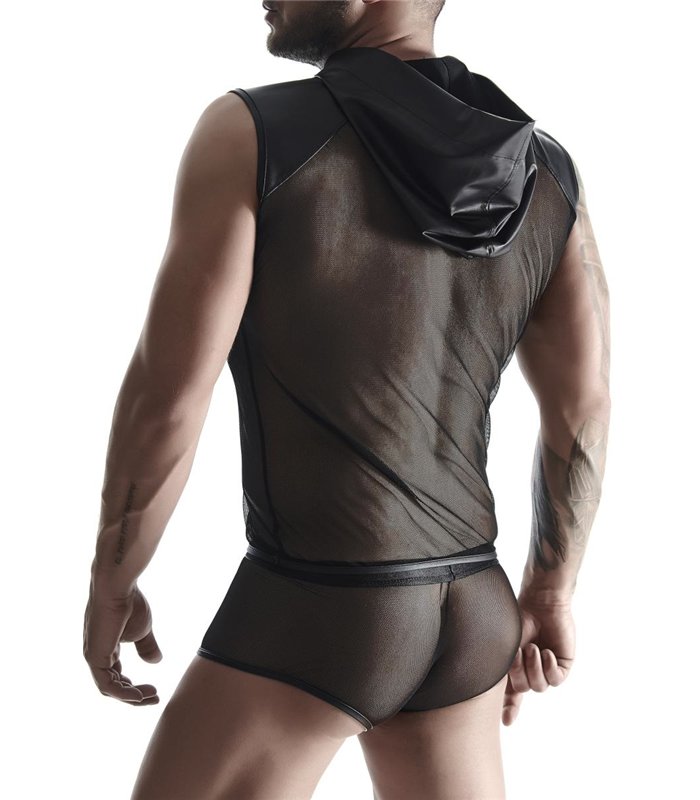 Transparentes Netz-Kapuzen-Shirt mit Wetlook-Optik | Regnes Fetish Planet