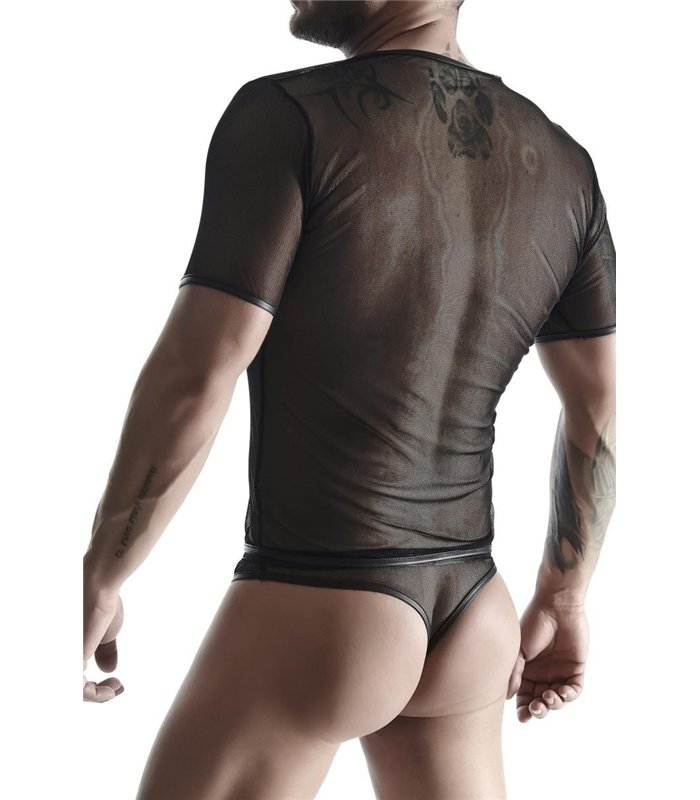 Transparentes Netz-T-Shirt mit mattem Wetlook-Saum | Regnes Fetish Planet