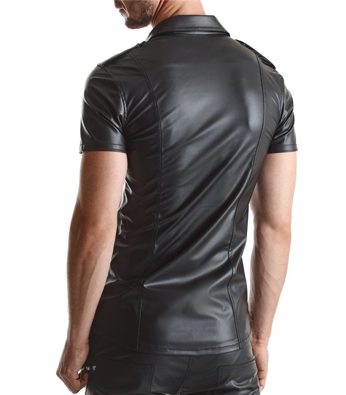 Herren Wet-Look Hemd mit Stehkragen und Metallknöpfen | Regnes Fetish Planet