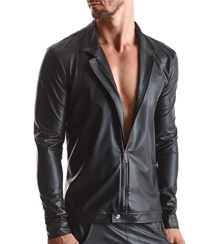 Slim-Fit Fliegerjacke aus Wetlock-Material mit Metallknöpfen | Regnes Fetish Planet