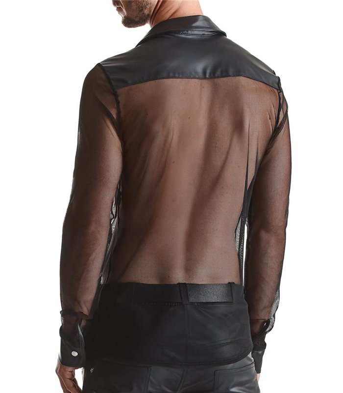 Herren Slim-Fit Hemd aus Wetlook-Mesh mit Metallknöpfen | Regnes Fetish Planet