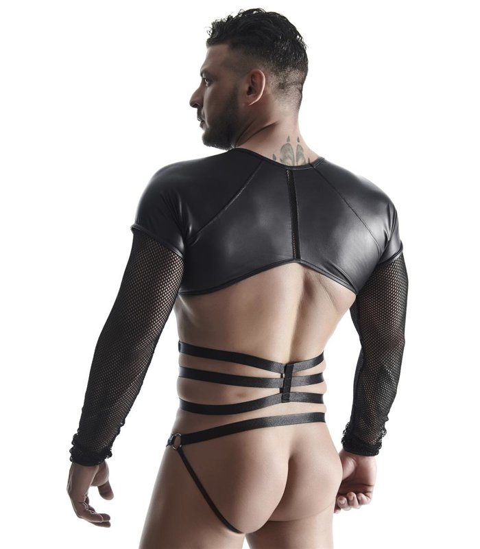 Transparentes Langarm-Netzshirt mit dehnbarem Harness-Einsatz | Regnes Fetish Planet