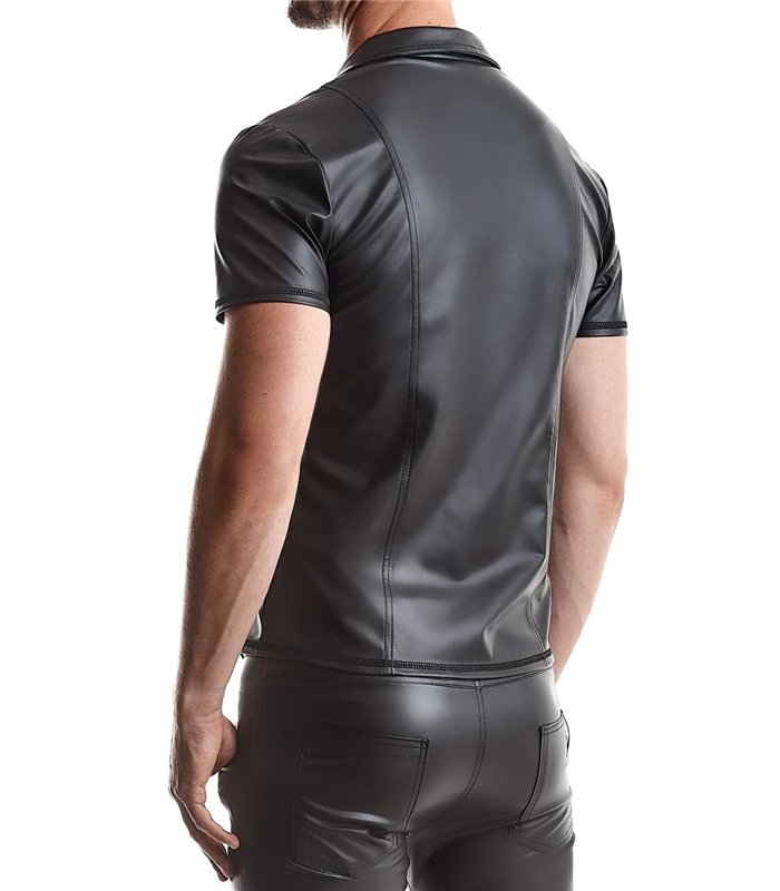 Wetlook-Poloshirt mit Reißverschluss und Ziernähten | Regnes Fetish Planet