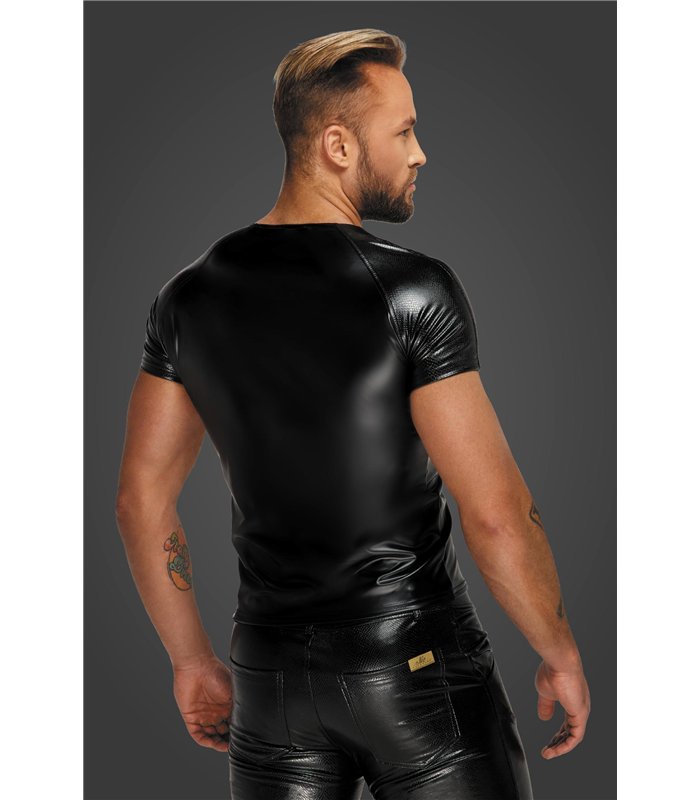 Herren Wetlook Shirt mit Schlangenleder-Ärmeln | Noir Handmade Men