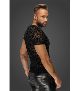 Transparentes Herren-Netz-Shirt mit Leoparden-Print V-Ausschnitt | Noir Handmade Men