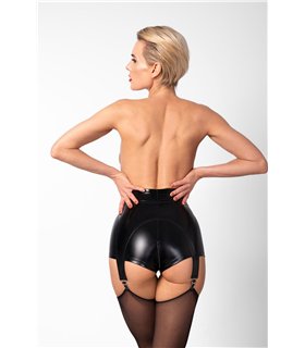 Wetlook Shorts mit abnehmbaren Strumpfhaltern und Reißverschluss | Noir Handmade