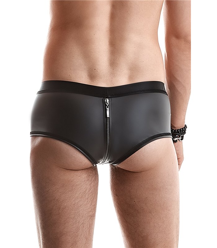 Herren Wetlook Shorts mit Reißverschluss und Druckknöpfen | Regnes Fetish Planet