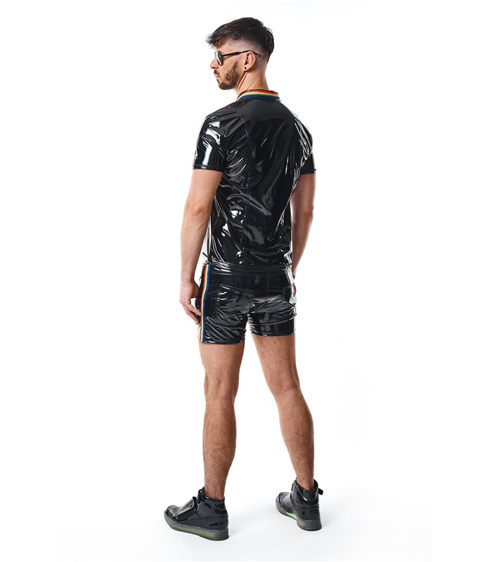 Herren Poloshirt mit Regenbogen-Kragen und Reißverschluss | Regnes Fetish Planet