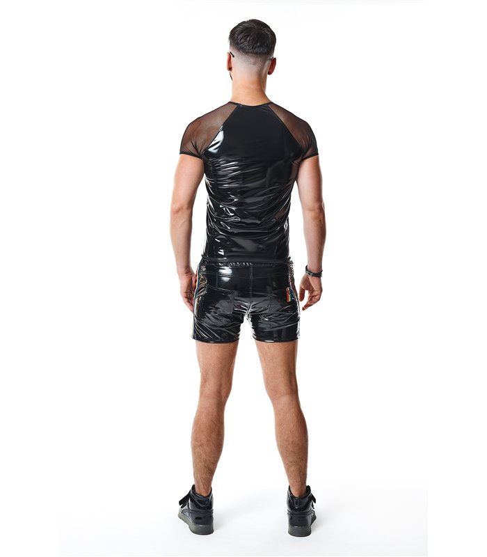 PVC Mesh T-Shirt mit Regenbogen-Patch für Herren | Regnes Fetish Planet