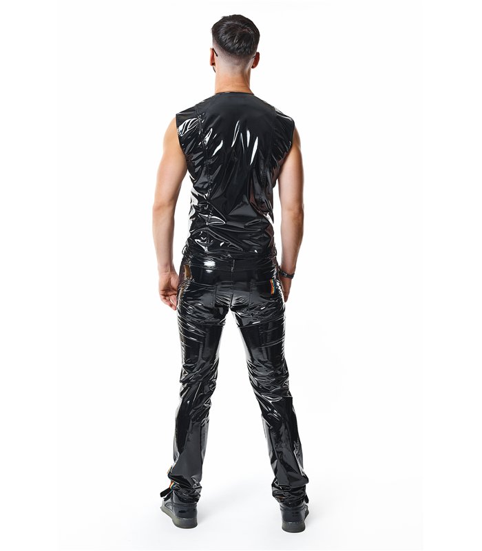 PVC Herren Weste mit vertikalen Nähten und Zipper | Regnes Fetish Planet