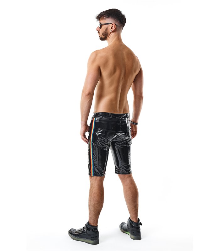 Herren Lack-Shorts mit Regenbogen-Akzent und Taschen | Regnes Fetish Planet