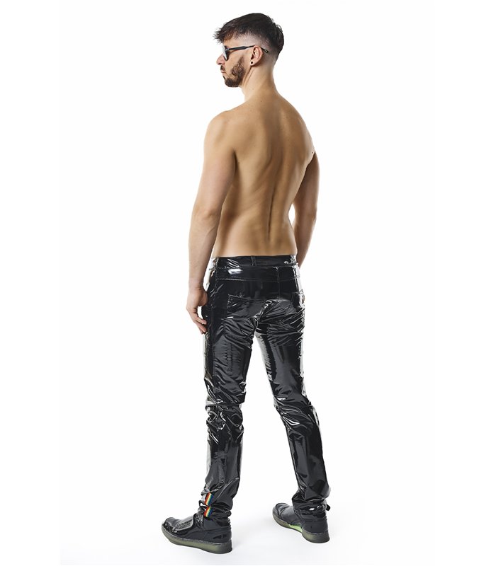 Herren Lack-Hose mit Taschen und Regenbogen-Akzent | Regnes Fetish Planet