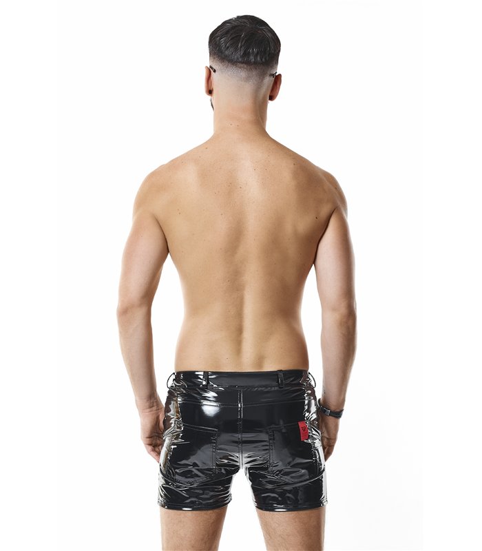Herren Lack-Shorts mit Taschen und Metallring | Regnes Fetish Planet