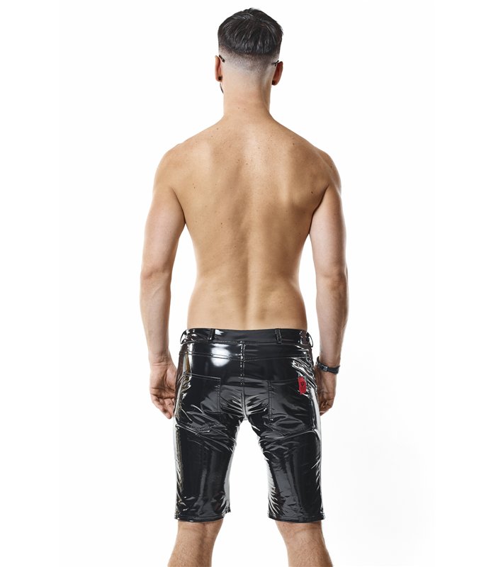 Herren PVC Shorts mit Metallring und Gürtelschlaufen | Regnes Fetish Planet