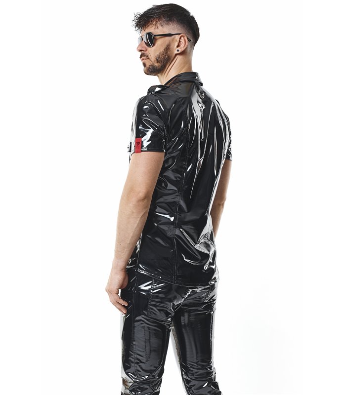 Herren Military PVC Hemd Slim Fit mit Druckknöpfen | Regnes Fetish Planet