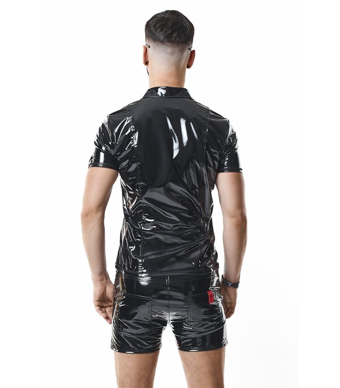 Herren Poloshirt aus glänzendem Lack-Optik Material | Regnes Fetish Planet