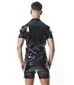 Poloshirt aus glänzendem Lack-Stoff mit vertikalen Designnähten | Regnes Fetish Planet Poloshirt aus glänzendem Lack-Stoff mit vertikalen Designnähten | Regnes Fetish Planet