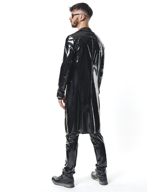 Herren Lack-Trenchcoat mit Taillenbetonung | Regnes Fetish Planet