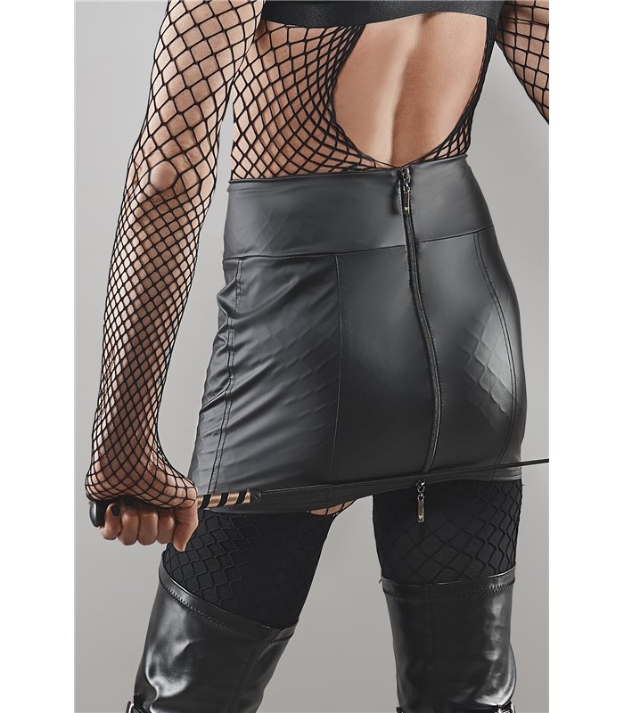 Wetlook-Minirock mit Reißverschlüssen und Metallringen | Regnes Fetish Planet