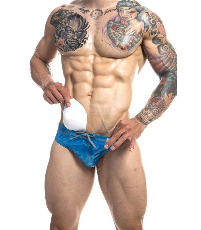 Badeslip mit herausnehmbarem Suspensorium aus glänzendem Stretch-Material | CUT4MEN