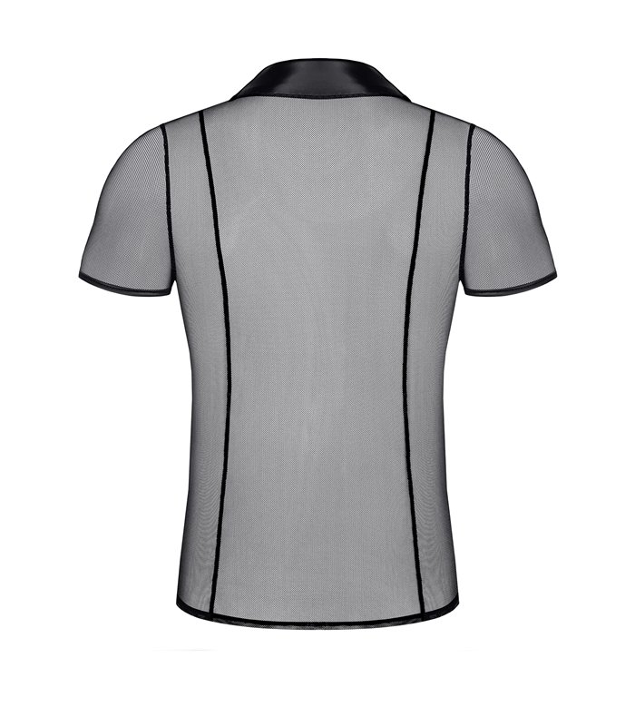 Transparentes Herren Mesh-Poloshirt mit Stehkragen | Regnes Fetish Planet