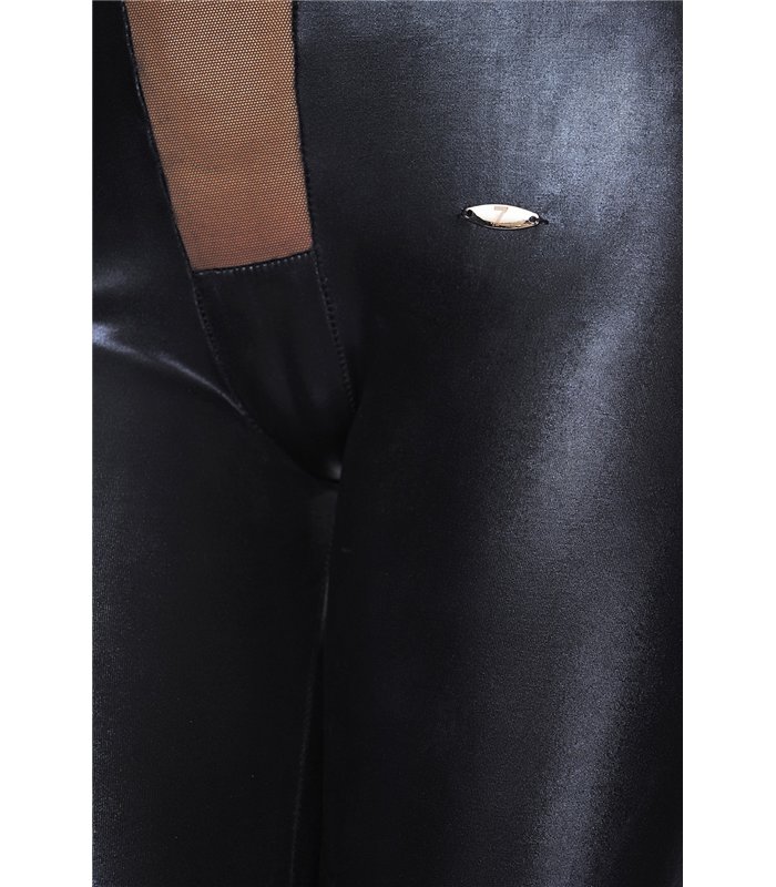 Elegantes Wetlook Catsuit mit Tüll-Einsätzen und Rückenverschluss | 7Heaven