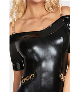 Wetlook-Minikleid mit goldenen Trägern und Zwei-Wege-Reißverschluss | 7Heaven Wetlook-Minikleid mit goldenen Trägern und Zwei-Wege-Reißverschluss | 7Heaven