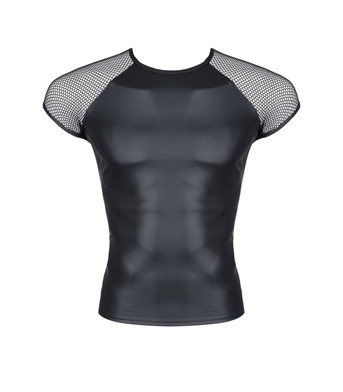 Transparentes Netz-T-Shirt mit glänzendem Wetlook-Akzent | Regnes Fetish Planet