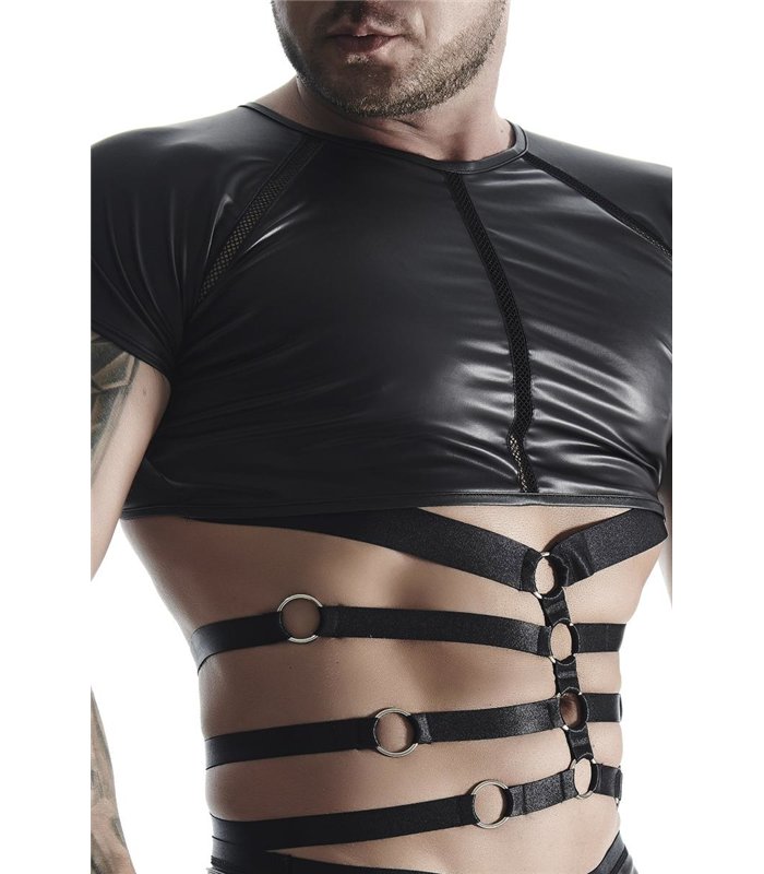 Transparentes Wetlook-Shirt mit Netzeinsätzen und Metalldetails | Regnes Fetish Planet