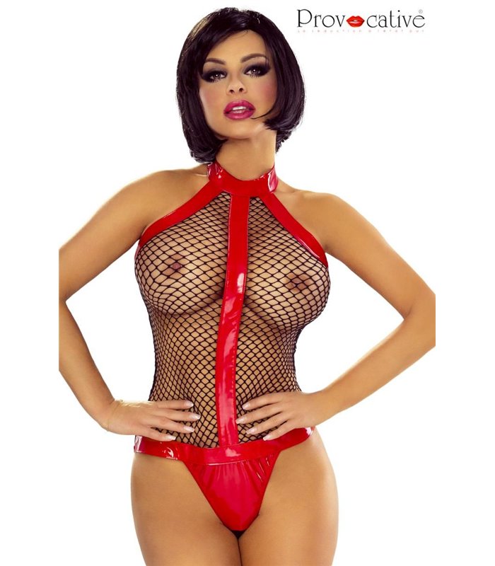 Eleganter Netzbody mit Halsband und Strümpfen | Provocative