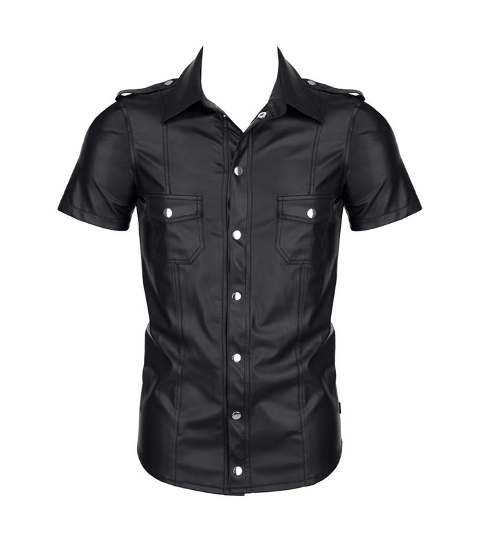Herren Wet-Look Hemd mit Stehkragen und Metallknöpfen | Regnes Fetish Planet