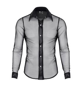 Herren Slim-Fit Hemd aus Wetlook-Mesh mit Metallknöpfen | Regnes Fetish Planet Herren Slim-Fit Hemd aus Wetlook-Mesh mit Metallknöpfen | Regnes Fetish Planet