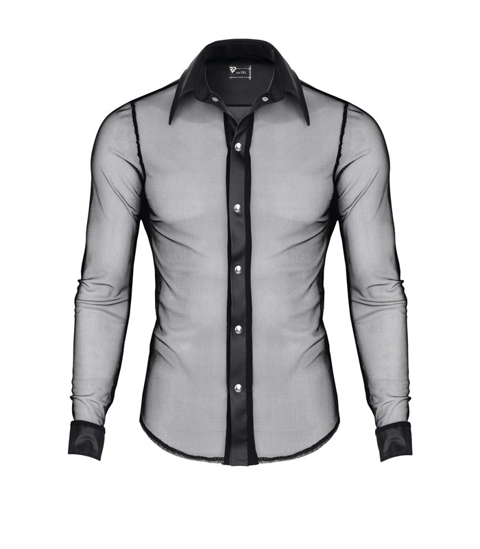 Herren Slim-Fit Hemd aus Wetlook-Mesh mit Metallknöpfen | Regnes Fetish Planet