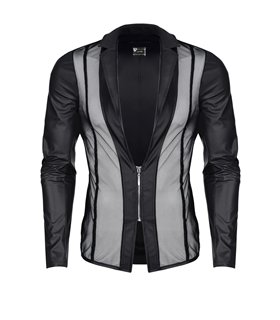Extravagante Mesh-Jacke mit Wetlook-Elementen und vertikalen Linien | Regnes Fetish Planet Extravagante Mesh-Jacke mit Wetlook-Elementen und vertikalen Linien | Regnes Fetish Planet