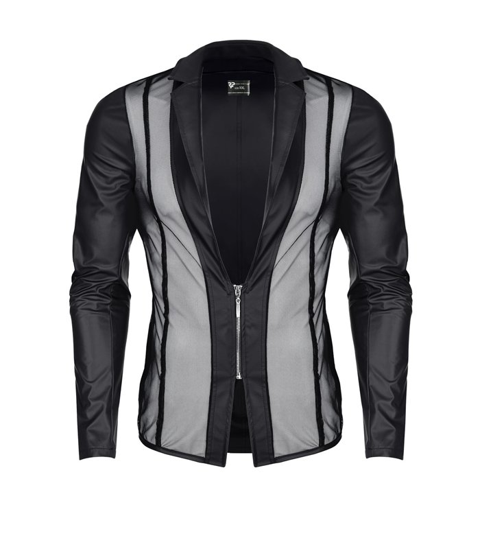 Extravagante Mesh-Jacke mit Wetlook-Elementen und vertikalen Linien | Regnes Fetish Planet