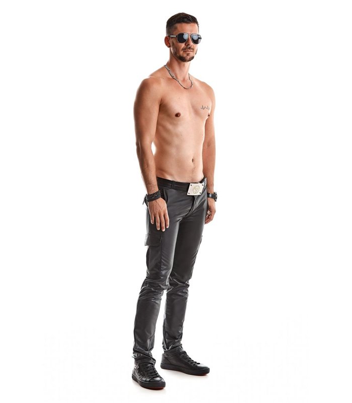 Cargohose mit 6 Taschen Wetlook-Material Herren Schnitt | Regnes Fetish Planet