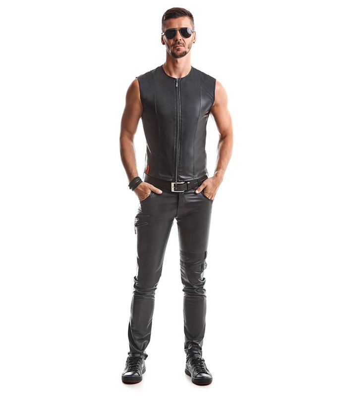 Herren Wetlook Weste mit Doppel-Reißverschluss | Regnes Fetish Planet