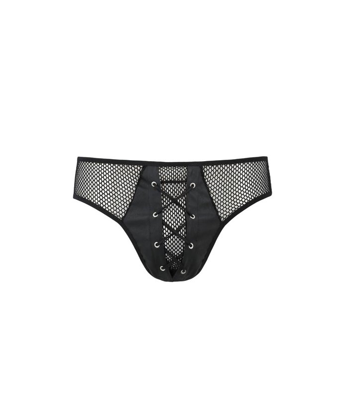 Herren Slip mit Schnürung aus Kunstleder und Netzmaterial | Passion Menswear
