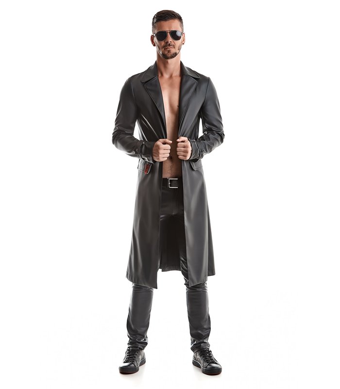 Herren Kunstleder Mantel mit Revers und Taillenbetonung | Regnes Fetish Planet