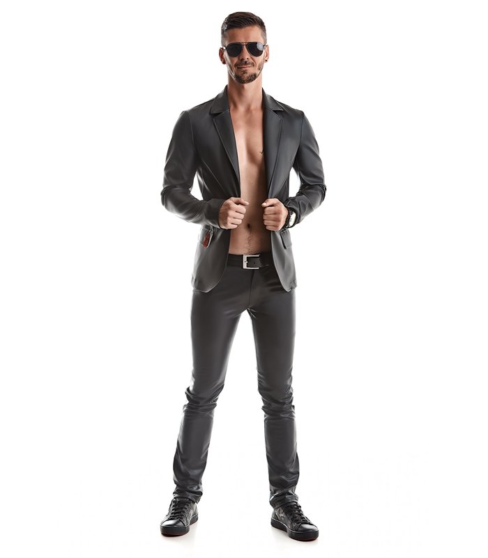 Herren Jacke in Lederoptik mit dekorativen Druckknöpfen | Regnes Fetish Planet