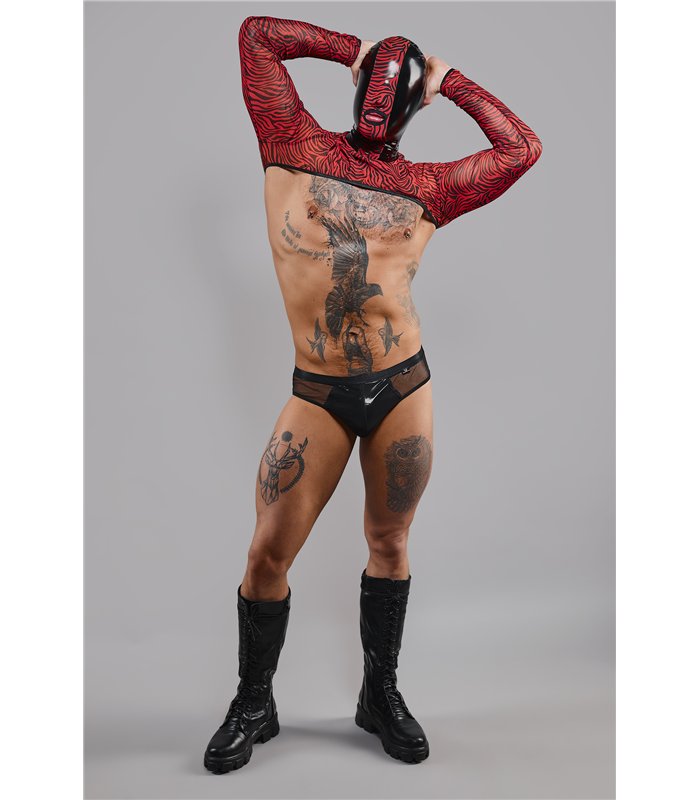 Hochwertige Vinyl-Maske mit Netz-Zierstreifen und Schlüssel-Verriegelung | Regnes Fetish Planet