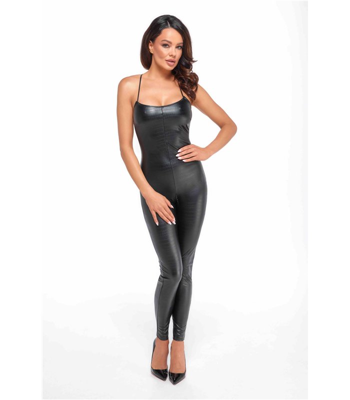Wetlook Catsuit mit Krokodilstruktur, 2-Wege Reißverschluss | Noir Handmade