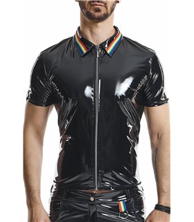 Herren Poloshirt mit Regenbogen-Kragen und Reißverschluss | Regnes Fetish Planet Herren Poloshirt mit Regenbogen-Kragen und Reißverschluss | Regnes Fetish Planet