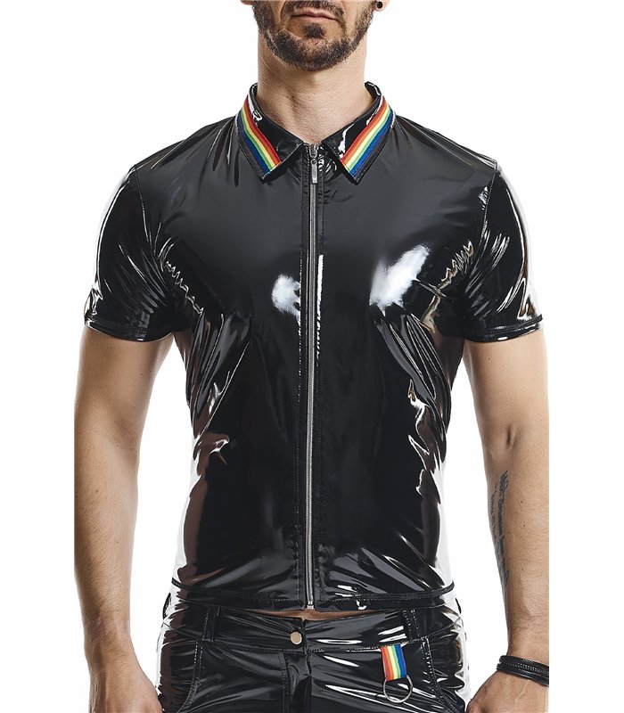 Herren Poloshirt mit Regenbogen-Kragen und Reißverschluss | Regnes Fetish Planet