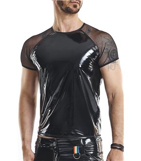 PVC Mesh T-Shirt mit Regenbogen-Patch für Herren | Regnes Fetish Planet PVC Mesh T-Shirt mit Regenbogen-Patch für Herren | Regnes Fetish Planet