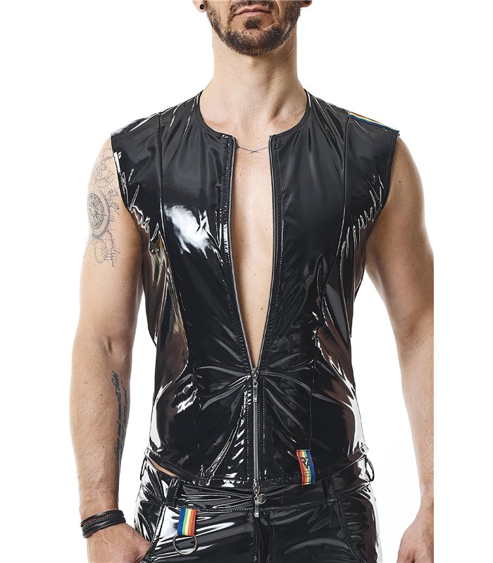 PVC Herren Weste mit vertikalen Nähten und Zipper | Regnes Fetish Planet