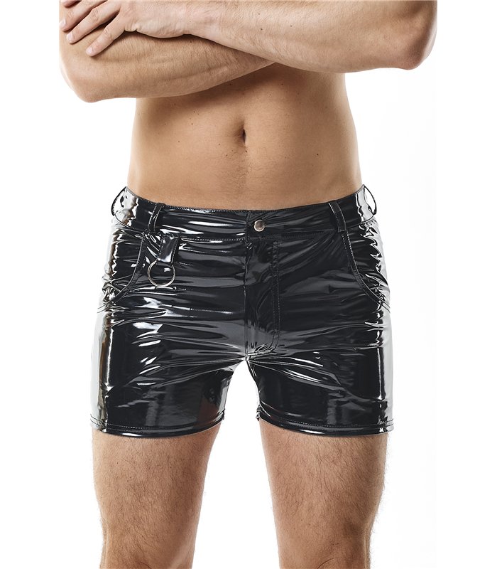 Herren Lack-Shorts mit Taschen und Metallring | Regnes Fetish Planet