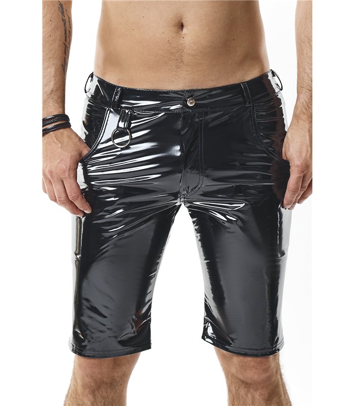 Herren PVC Shorts mit Metallring und Gürtelschlaufen | Regnes Fetish Planet
