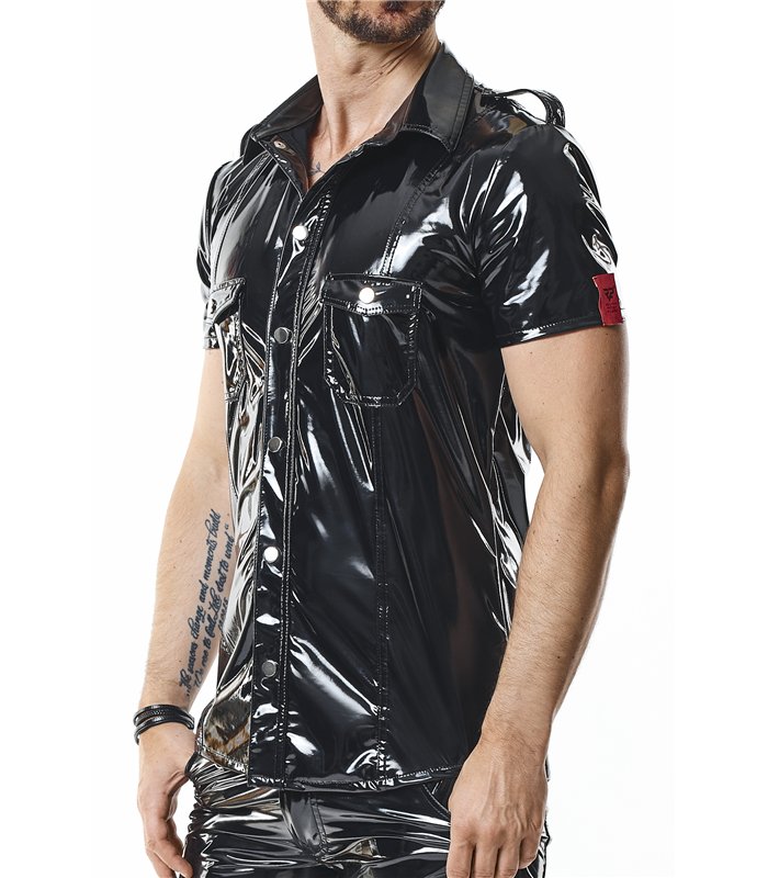Herren Military PVC Hemd Slim Fit mit Druckknöpfen | Regnes Fetish Planet