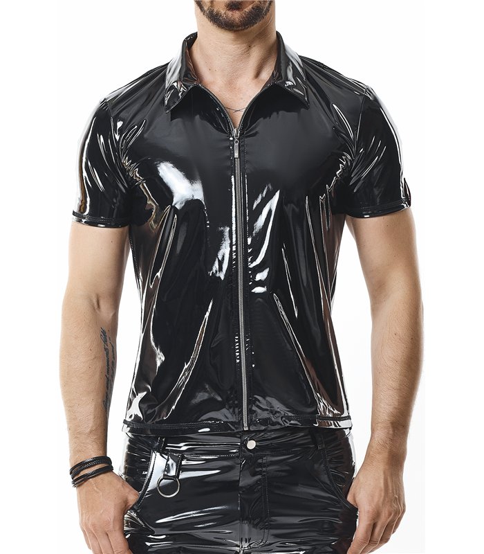 Herren Poloshirt aus glänzendem Lack-Optik Material | Regnes Fetish Planet